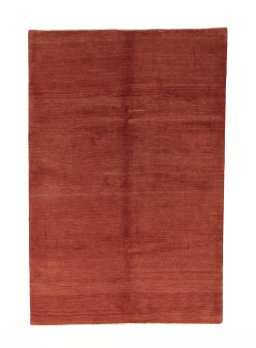 Full view of New Persian Gabbeh rug from Iran / Persia, 305 × 203 cm in Red tones