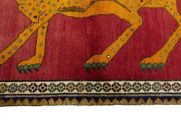 Close-up detail of 2000s Persian Gabbeh rug from Iran / Persia showing Wool weave