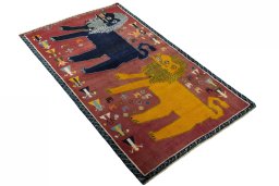 Close-up detail of 2000s Persian Gabbeh rug from Iran / Persia showing Wool weave