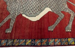 Close-up detail of 2000s Persian Gabbeh rug from Iran / Persia showing Wool weave