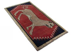 Close-up detail of 2000s Persian Gabbeh rug from Iran / Persia showing Wool weave