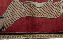 Close-up detail of 2000s Persian Gabbeh rug from Iran / Persia showing Wool weave
