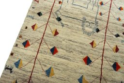 Backside of handmade 2000s Persian Gabbeh rug showing knot structure and weave density