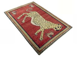 Close-up detail of 2000s Persian Gabbeh rug from Iran / Persia showing Wool weave