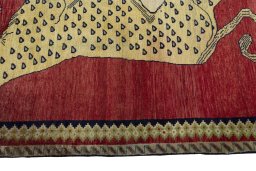Close-up detail of 2000s Persian Gabbeh rug from Iran / Persia showing Wool weave