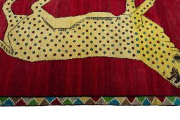 Close-up detail of 2000s Persian Gabbeh rug from Iran / Persia showing Wool weave