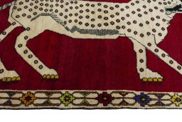 Close-up detail of 2000s Persian Gabbeh rug from Iran / Persia showing Wool weave