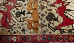 Close-up detail of 2000s Persian Gabbeh rug from Iran / Persia showing Wool weave