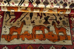 Full view of 2000s Persian Gabbeh rug from Iran / Persia, 203 × 118 cm in Multi Color tones