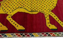 Close-up detail of 2000s Persian Gabbeh rug from Iran / Persia showing Wool weave