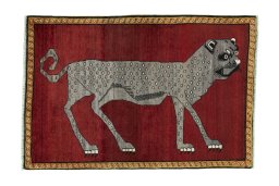 Full view of 2000s Persian Gabbeh rug from Iran / Persia, 149 × 100 cm in Red tones