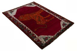 Close-up detail of 2000s Persian Gabbeh rug from Iran / Persia showing Wool weave