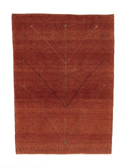 Full view of New Persian Gabbeh rug from Iran / Persia, 150 × 109 cm in Red tones
