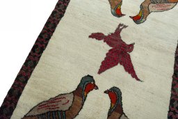 Backside of handmade 2000s Persian Gabbeh rug showing knot structure and weave density