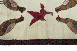 Close-up detail of 2000s Persian Gabbeh rug from Iran / Persia showing Wool weave