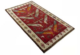 Close-up detail of 2000s Persian Gabbeh rug from Iran / Persia showing Wool weave