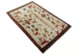 Close-up detail of 2000s Persian Gabbeh rug from Iran / Persia showing Wool weave