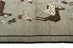 Close-up detail of 2000s Persian Gabbeh rug from Iran / Persia showing Wool weave