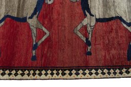 Close-up detail of 2000s Persian Gabbeh rug from Iran / Persia showing Wool weave