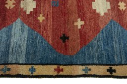 Close-up detail of 2000s Persian Gabbeh rug from Iran / Persia showing Wool weave