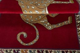 Full view of 2000s Persian Gabbeh rug from Iran / Persia, 147 × 103 cm in Red tones