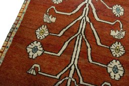 Backside of handmade 1970s Persian Gabbeh rug showing knot structure and weave density