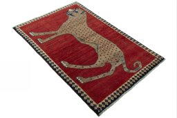 Close-up detail of 2000s Persian Gabbeh rug from Iran / Persia showing Wool weave