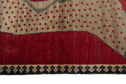 Close-up detail of 2000s Persian Gabbeh rug from Iran / Persia showing Wool weave