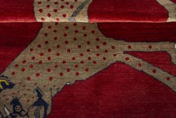 Full view of 2000s Persian Gabbeh rug from Iran / Persia, 155 × 103 cm in Red tones