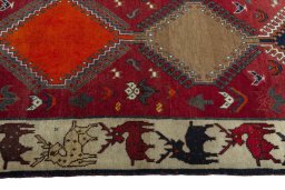 Close-up detail of 2000s Persian Gabbeh rug from Iran / Persia showing Wool weave