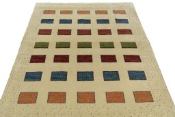 Surface texture of 2000s Persian Gabbeh rug with natural Wool and intricate pattern