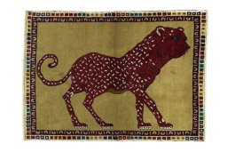 Full view of 2000s Persian Gabbeh rug from Iran / Persia, 155 × 112 cm in Yellow tones