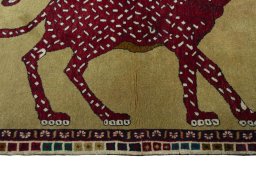 Close-up detail of 2000s Persian Gabbeh rug from Iran / Persia showing Wool weave