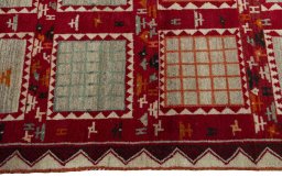 Close-up detail of 2000s Persian Gabbeh rug from Iran / Persia showing Wool weave