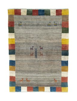 Full view of New Persian Gabbeh rug from Iran / Persia, 143 × 105 cm in Gray tones