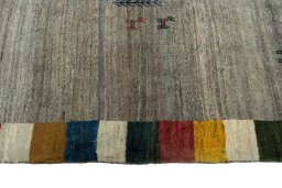 Close-up detail of New Persian Gabbeh rug from Iran / Persia showing Wool weave