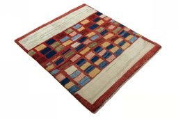 Close-up detail of 2000s Persian Gabbeh rug from Iran / Persia showing Wool weave