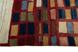 Close-up detail of 2000s Persian Gabbeh rug from Iran / Persia showing Wool weave