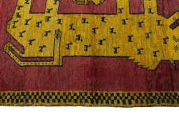 Close-up detail of 2000s Persian Gabbeh rug from Iran / Persia showing Wool weave