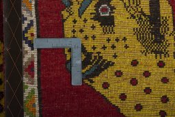 Close-up detail of 2000s Persian Gabbeh rug from Iran / Persia showing Wool weave