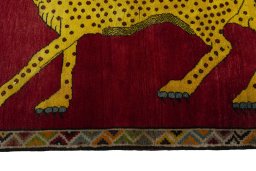 Close-up detail of 2000s Persian Gabbeh rug from Iran / Persia showing Wool weave
