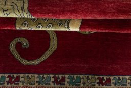 Full view of 2000s Persian Gabbeh rug from Iran / Persia, 158 × 116 cm in Red tones