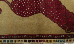 Close-up detail of 2000s Persian Gabbeh rug from Iran / Persia showing Wool weave