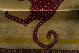 Full view of 2000s Persian Gabbeh rug from Iran / Persia, 150 × 110 cm in Yellow tones