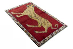 Close-up detail of 2000s Persian Gabbeh rug from Iran / Persia showing Wool weave