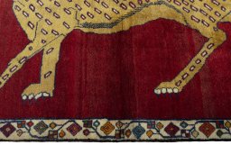 Close-up detail of 2000s Persian Gabbeh rug from Iran / Persia showing Wool weave