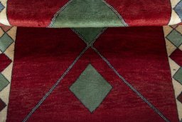 Full view of 2000s Persian Gabbeh rug from Iran / Persia, 187 × 99 cm in Red tones