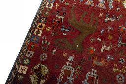 Backside of handmade 2000s Persian Gabbeh rug showing knot structure and weave density