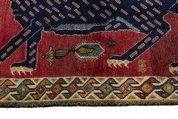 Close-up detail of 2000s Persian Gabbeh rug from Iran / Persia showing Wool weave