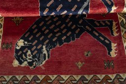 Full view of 2000s Persian Gabbeh rug from Iran / Persia, 165 × 115 cm in Red tones